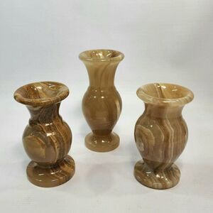 3 Vtg Onyx 4.5"/5.25" Marble Carved Natural Stone Bud Vases Neutral Earth Tones